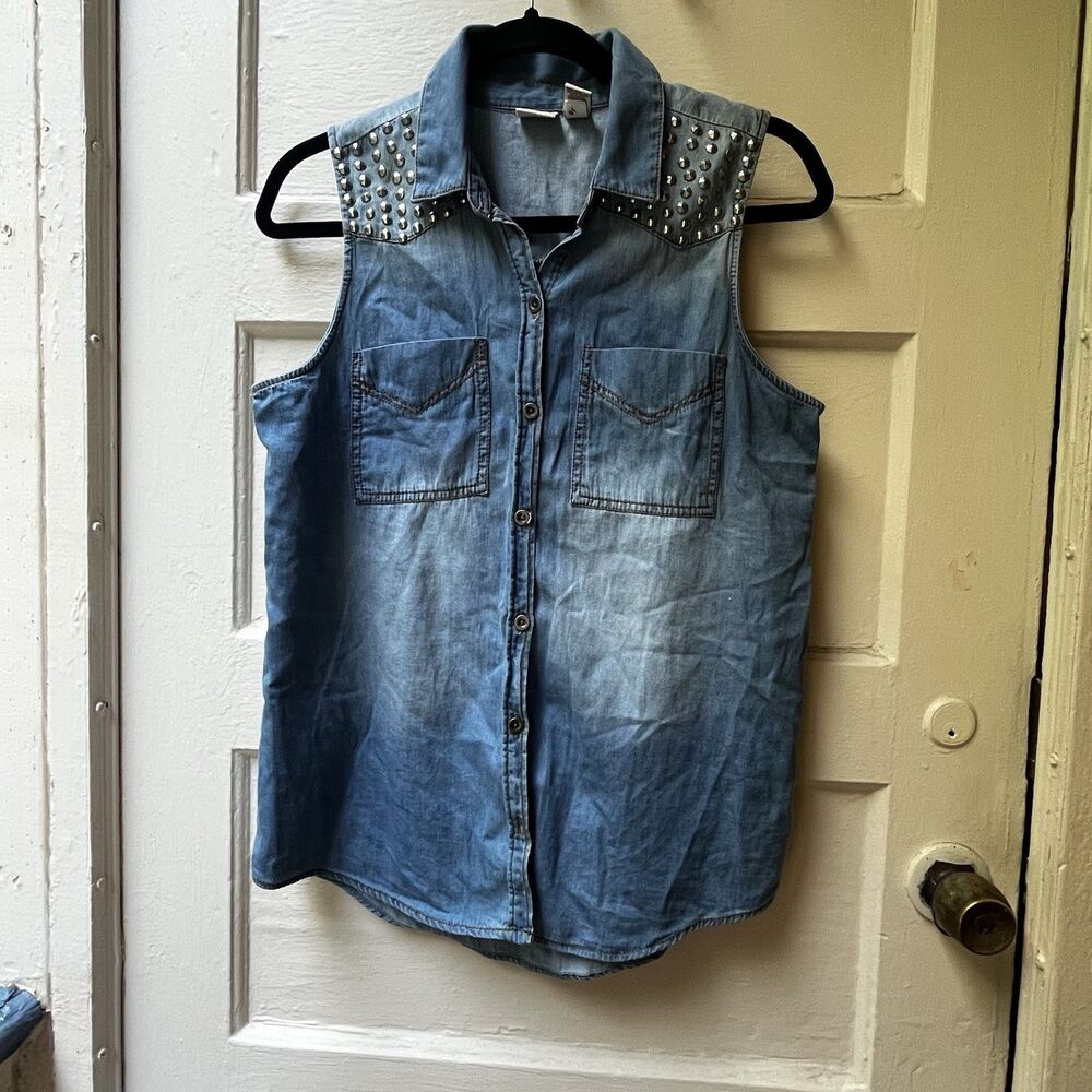Y2K Mudd Studded Denim Shirt M Cowgirl Equestrian Festival Nostaligia Kidcore
